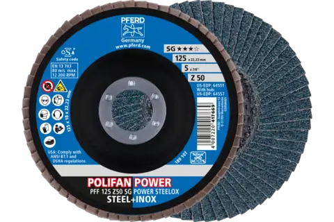 POLIFAN POWER lamellenschijf PFF 125x22,23 mm vlak Z50 prestatielijn SG STEELOX voor staal/edelstaal 1