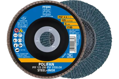 POLIFAN flap disc PFF 125x22.23 mm flat Z80 Universal Line PSF STEELOX steel/stainless steel 1