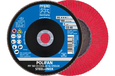Disco de láminas lijadoras POLIFAN PFF 180x22,23 mm plano CO-COOL 40 SG STEELOX acero/acero inoxidable 1