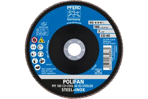 Disco de láminas lijadoras POLIFAN PFF 180x22,23 mm plano CO-COOL 40 SG STEELOX acero/acero inoxidable 2