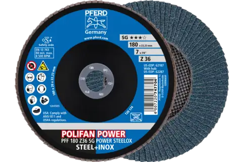 Flap Disc, 7" x 7/8, Z SG POWER STEELOX, 36 Grit, T27, Flat, Zirconia 1