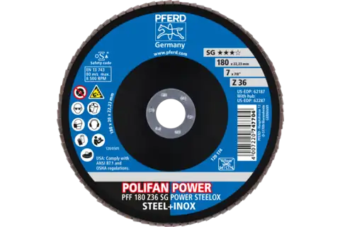 Flap Disc, 7" x 7/8, Z SG POWER STEELOX, 36 Grit, T27, Flat, Zirconia 2
