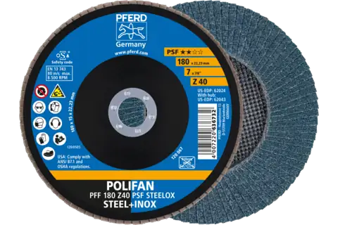 POLIFAN flap disc PFF 180x22.23 mm flat Z40 Universal Line PSF STEELOX steel/stainless steel 1