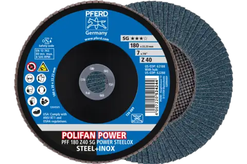 POLIFAN POWER flap disc PFF 180x22.23 mm flat Z40 SG STEELOX steel/stainless steel 1
