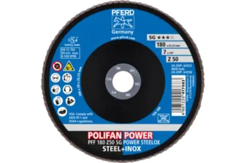 Disco lamellare POLIFAN POWER PFF 180x22,23 mm piatto Z50 linea specialistica SG STEELOX per acciaio/acciaio inossidabile 2