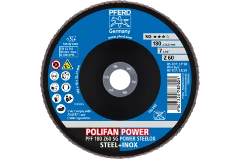 Flap Disc, 7" x 7/8, Z SG POWER STEELOX, 60 Grit, T27, Flat, Zirconia 2