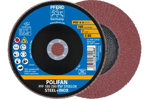 Flap Disc, 7″ x 7/8, Z PSF STEELOX, 80 Grit, T27, Flat, Zirconia