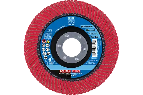 POLIFAN CURVE flap disk PFR 115x22.23 mm genişlik L CO60 SGP STEELOX, çelik/paslanmaz çelik için (POS 2) 2