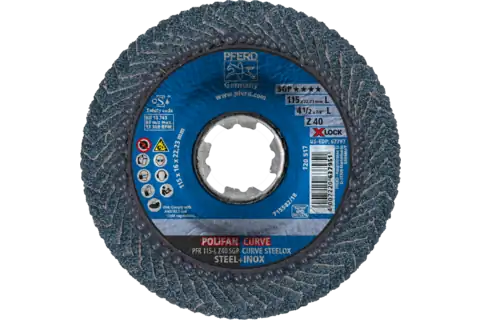 Flap Disc, 4-1/2", X-LOCK, Z SGP CURVE STEELOX, 40 Grit, Large Radius, Zirconia 2