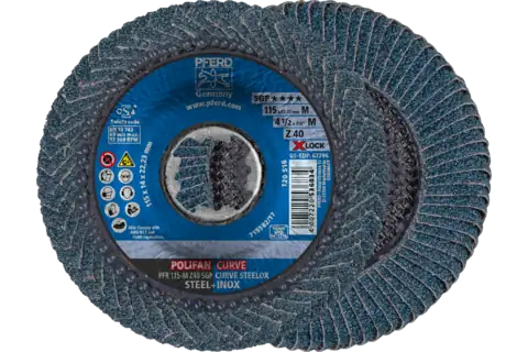 Flap Disc, 4-1/2", X-LOCK, Z SGP CURVE STEELOX, 40 Grit, Medium Radius, Zirconia 1