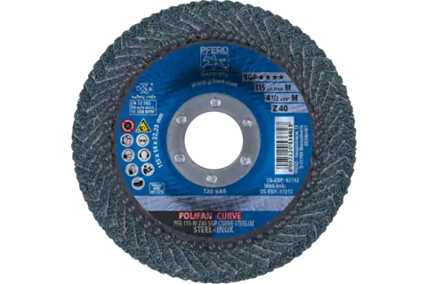 Flap Disc, 4-1/2"x7/8, Z SGP CURVE STEELOX,40 Grit,Medium Radius,Zirconia,2 Pack 3