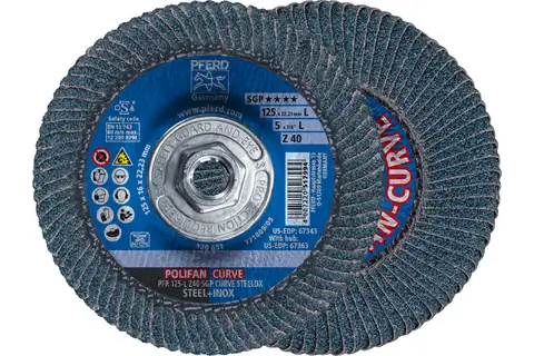 Flap Disc, 5" x 5/8-11, Z SGP CURVE STEELOX, 40 Grit, Large Radius, Zirconia 1