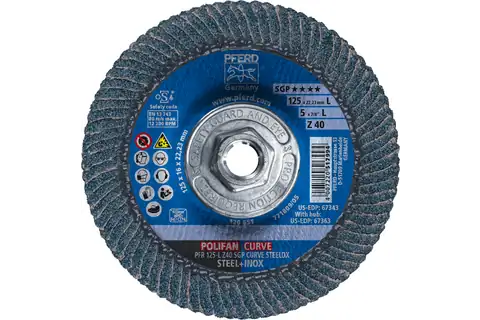 Flap Disc, 5" x 5/8-11, Z SGP CURVE STEELOX, 40 Grit, Large Radius, Zirconia 2