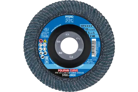 Disque à lamelles POLIFAN CURVE PFR 125x22,23 mm, largeur L Z40 SGP STEELOX pour acier/acier inoxydable (10) 2