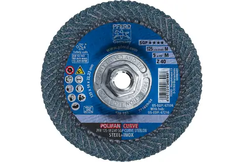 Flap Disc, 5" x 5/8-11, Z SGP CURVE STEELOX, 40 Grit, Medium Radius, Zirconia 2