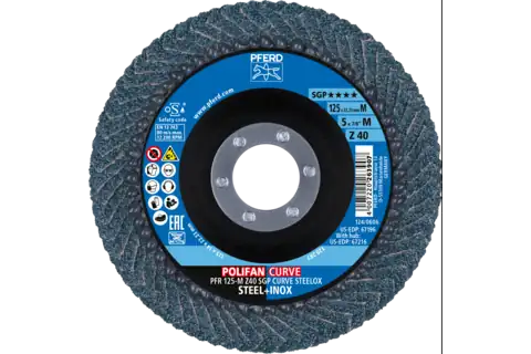 POLIFAN CURVE flap disc PFR 125x22.23 mm width M Z40 SGP STEELOX for steel/stainless steel 2