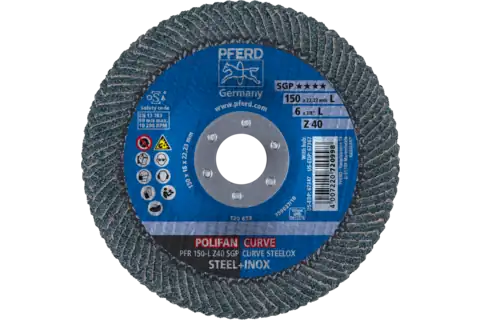 POLIFAN CURVE flap disc PFR 150x22.23 mm width L Z40 SGP STEELOX for steel/stainless steel 2