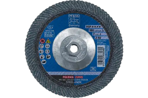Flap Disc, 7" x 5/8-11, Z SGP CURVE STEELOX, 40 Grit, Large Radius, Zirconia 2
