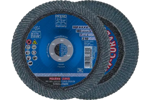 Flap Disc, 7" x 7/8, Z SGP CURVE STEELOX, 40 Grit, Large Radius, Zirconia 1