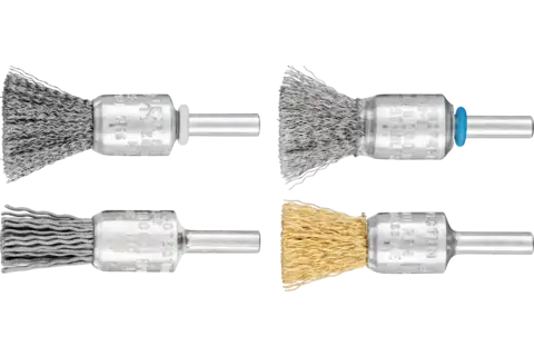 End brushes crimped shank-mounted