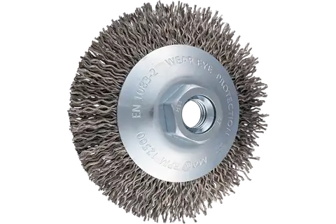 Bevel brush crimped KBU dia. 100x10 mm M14 stainless steel cord wire dia. 0.30 mm angle grinders 1