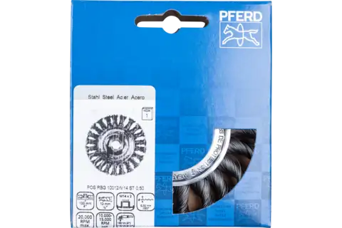 Wheel brush knotted RBG dia. 100x12 mm M14 steel wire dia. 0.50 mm angle grinders 2