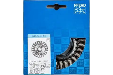Wheel brush knotted RBG dia. 115x12 mm M14 stainless steel wire dia. 0.50 mm angle grinders 2