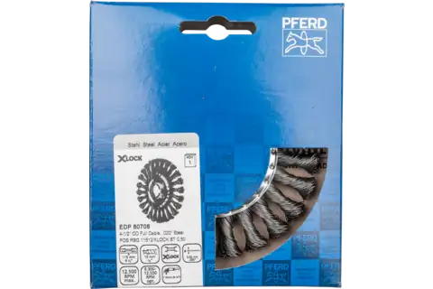 Wheel brush knotted RBG dia. 115x12 hole 22.2 mm/X-LOCK steel wire dia. 0.50 mm angle grinders 2