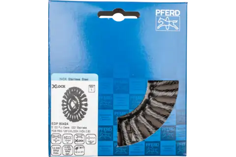 Wheel brush knotted RBG dia. 125x12 hole 22.2 mm/X-LOCK stainless steel wire dia. 0.50 mm angle grinders 2
