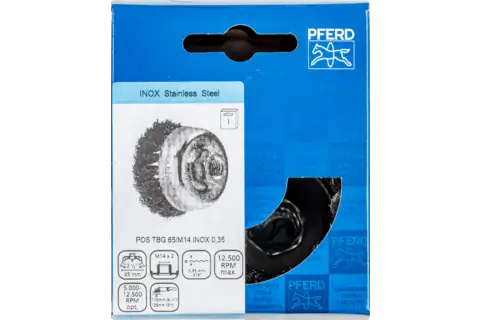 Cup brush knotted TBG dia. 65 mm M14 stainless steel wire dia. 0.35 mm angle grinders (1) 2
