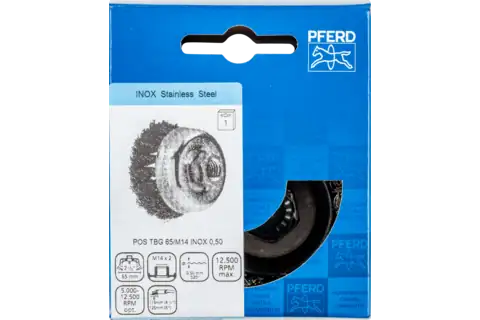Carda vaso, trenzada TBG Ø 65 mm M14 alambre de acero inoxidable Ø 0,50 mm amoladora angular (1) 2