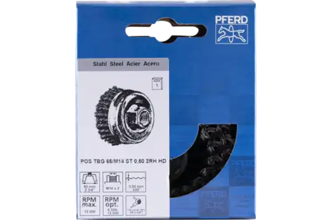 POS cup brush 2 rows knotted TBG HD dia. 65 mm M14 steel wire dia. 0.50 mm angle grinders 2