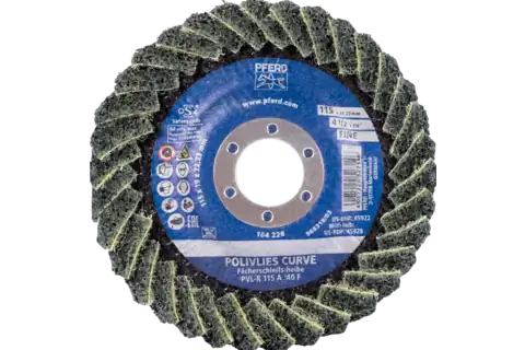 Disco de láminas lijadoras POLIVLIES CURVE PVL-R de corindón, Ø 115 mm, agujero 22,23 mm, A240M para lijado fino de cordones en ángulo 2