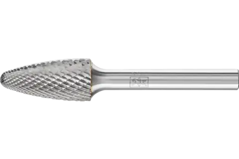 Tungsten carbide high-performance burr TOUGH-S tree shape with radius end RBF dia. 12x25 mm shank dia. 6 mm impact-resistant 1