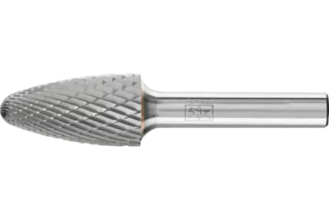 Tungsten carbide burr tree shape with radius end RBF dia. 16x30 mm shank dia. 8 mm Z3P universal medium cross cut 1