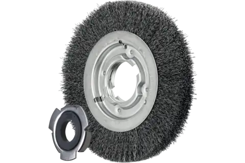 Wheel brushes crimped wide, industrial use with hole